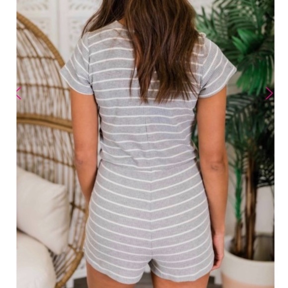Pink Lily- Grey and White Striped Romper - Picture 2 of 9